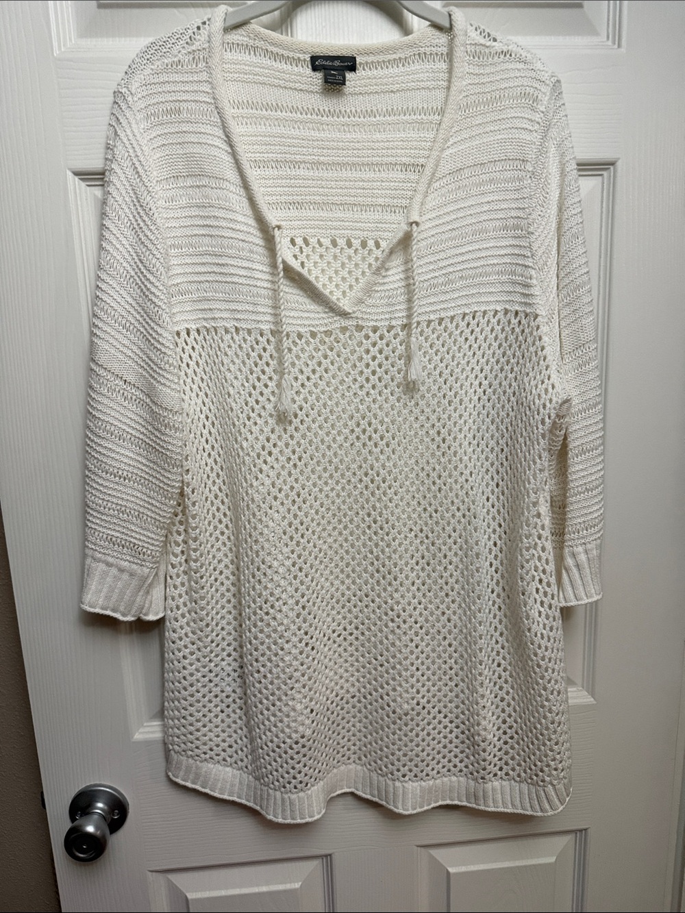Eddie Bauer White Open-Knit Sweater